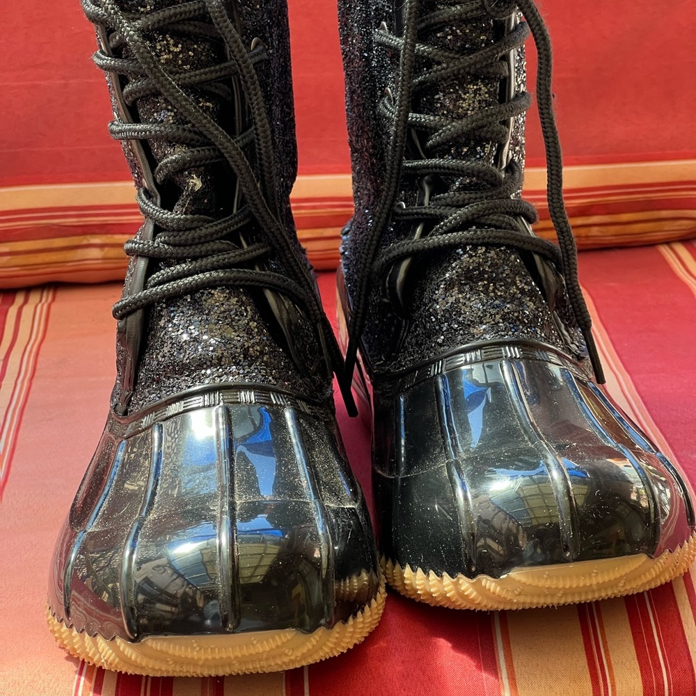 Sugar Black Glitter Winter & Rain Boots